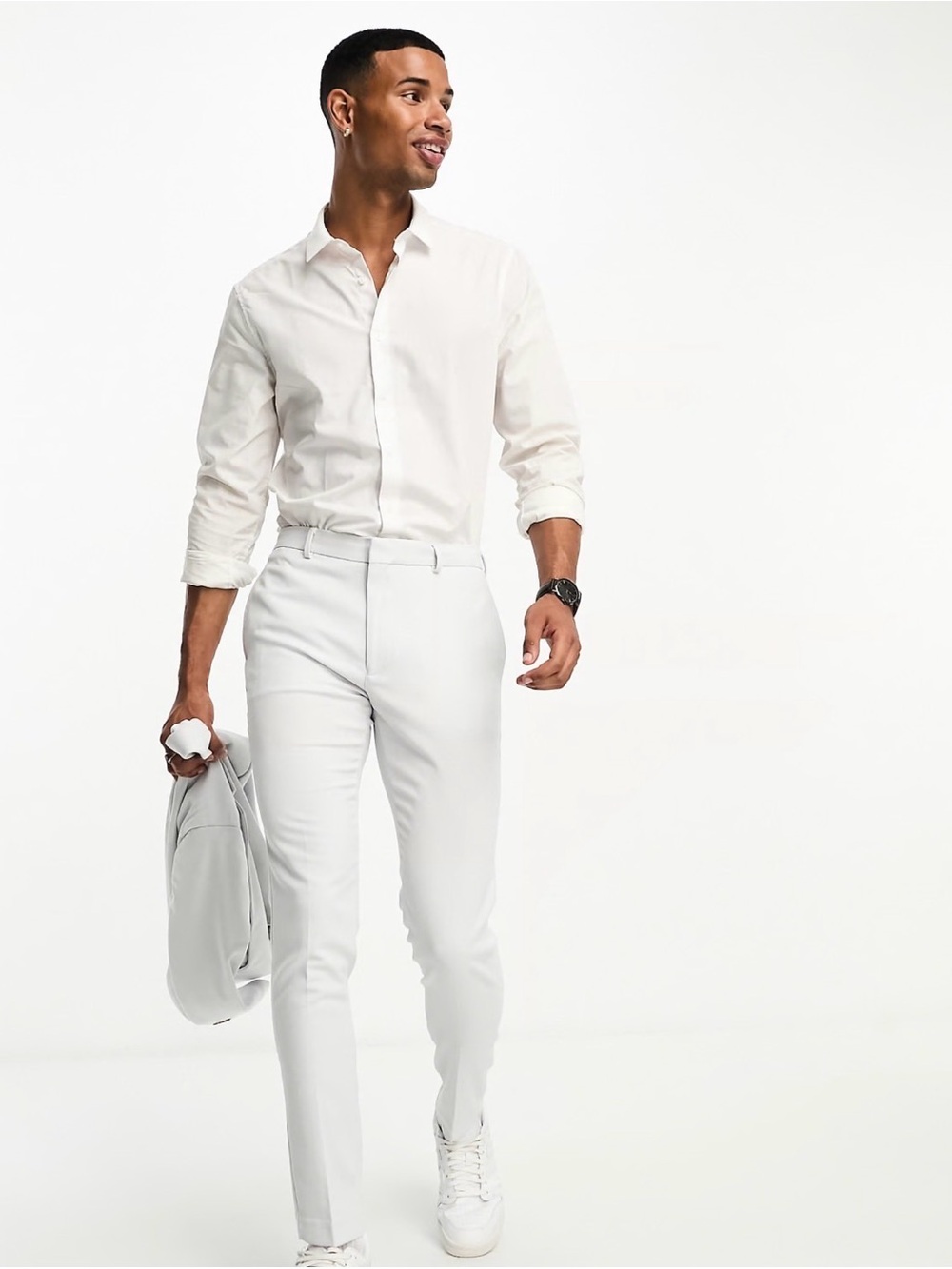 ASOS DESIGN Micro texture skinny suit pants in ice gray